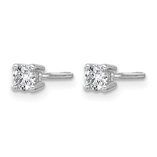 14k White Gold 1/3 carat Lab Grown Diamond VS/SI+ G+ Round Complete Four Prong Screwback Heavyweight Stud Earrings