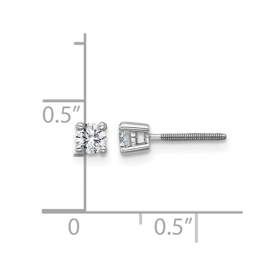 14k White Gold 1/3 carat Certified Lab Grown Diamond VS+ F+ Round Complete Four Prong Screwback Heavyweight Stud Earrings