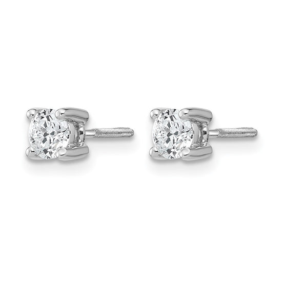 14k White Gold 1/2 carat Certified Lab Grown Diamond VS/SI+ G+ Round Complete Four Prong Screwback Heavyweight Stud Earrings