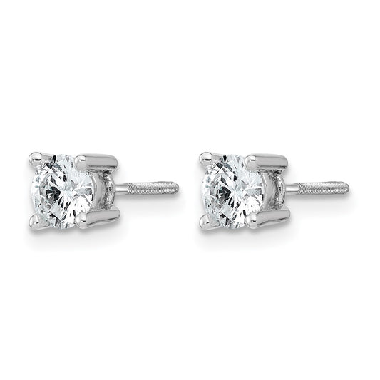 14k White Gold 3/4 carat Lab Grown Diamond VS+ F+ Round Complete Four Prong Screwback Heavyweight Stud Earrings