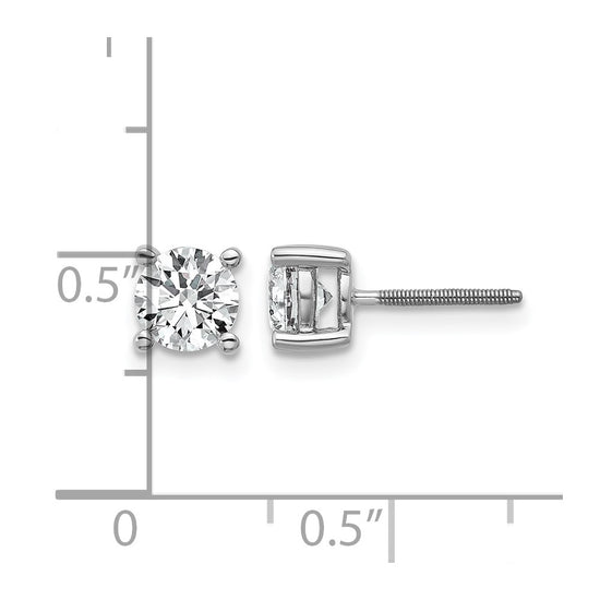 14k White Gold 1 carat Certified Lab Grown Diamond VS/SI+ G+ Round Complete Four Prong Screwback Heavyweight Stud Earrings