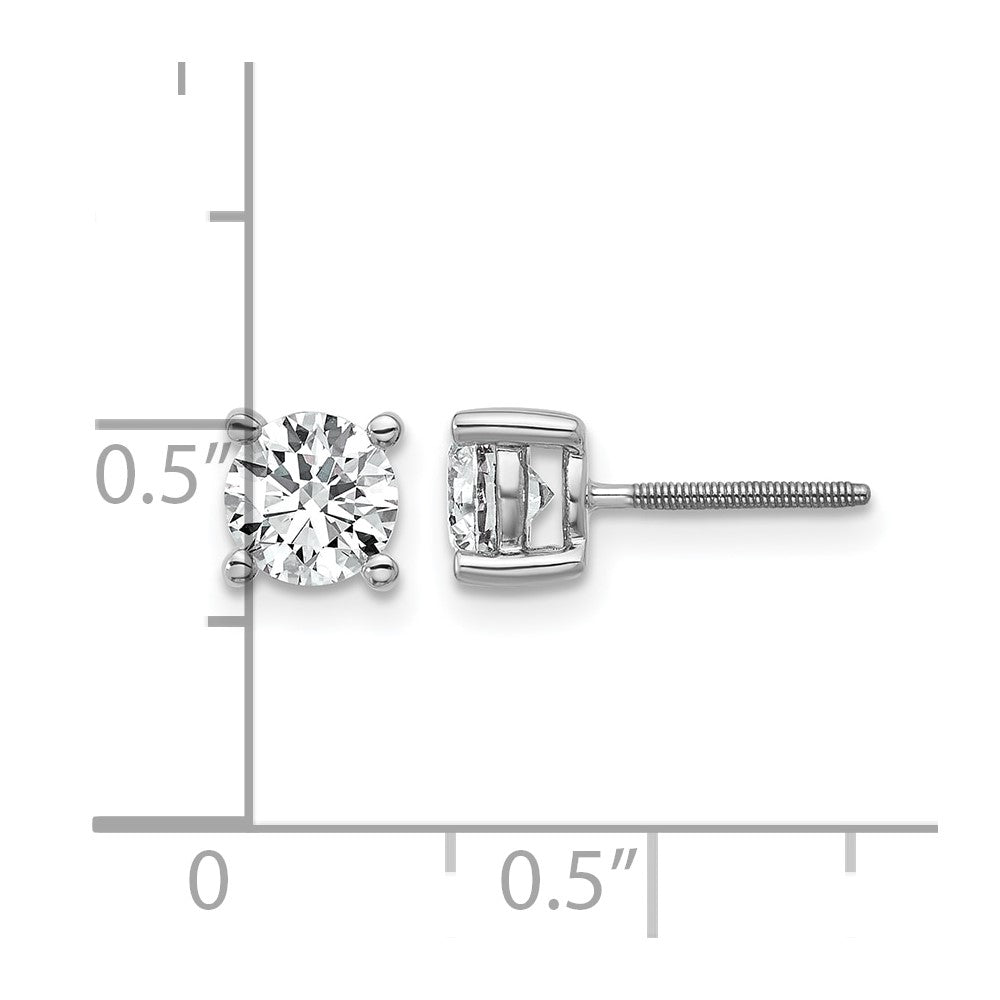 14k White Gold 1 carat Certified Lab Grown Diamond VS/SI+ G+ Round Complete Four Prong Screwback Heavyweight Stud Earrings