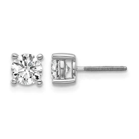 14k White Gold 1 carat Certified Lab Grown Diamond VS/SI+ G+ Round Complete Four Prong Screwback Heavyweight Stud Earrings