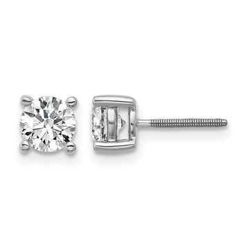 14k White Gold 1 carat Certified Lab Grown Diamond VS/SI+ G+ Round Complete Four Prong Screwback Heavyweight Stud Earrings