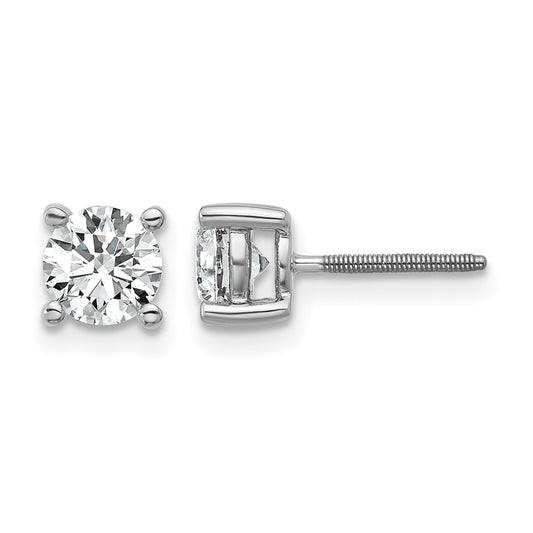 14k White Gold 1 carat Certified Lab Grown Diamond VS/SI+ G+ Round Complete Four Prong Screwback Heavyweight Stud Earrings
