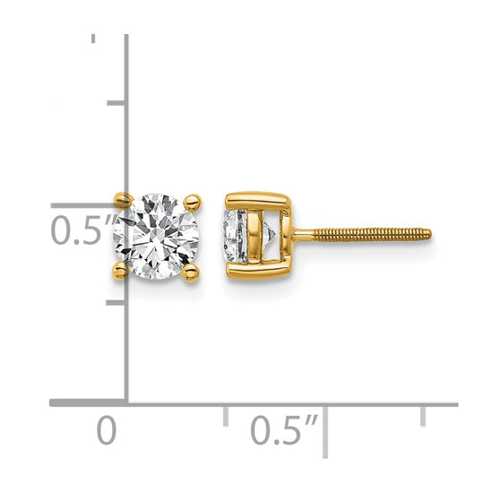 14k 1 carat Certified Lab Grown Diamond VS+ F+ Round Complete Four Prong Screwback Heavyweight Stud Earrings