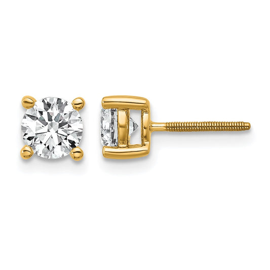 14k 1 carat Certified Lab Grown Diamond VS+ F+ Round Complete Four Prong Screwback Heavyweight Stud Earrings