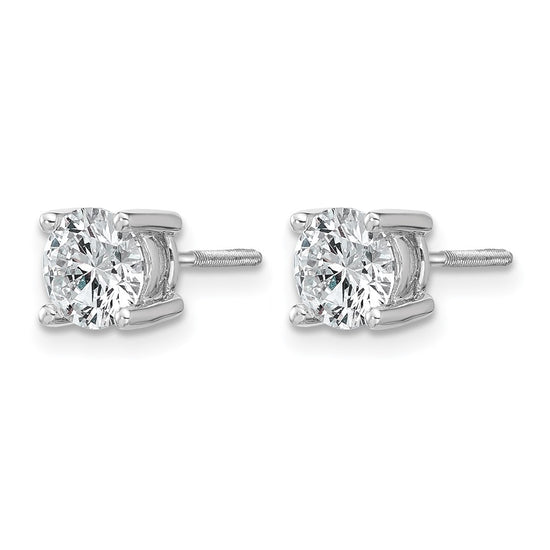 14k White Gold 1 1/2 carat Lab Grown Diamond VS+ F+ Round Complete Four Prong Screwback Heavyweight Stud Earrings
