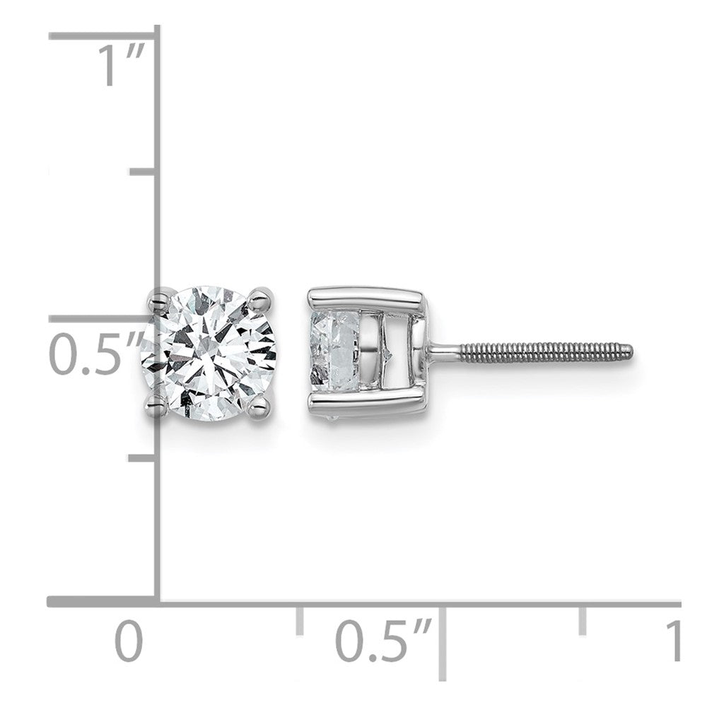 14k White Gold 1 1/2 carat Certified Lab Grown Diamond VS/SI+ G+ Round Complete Four Prong Screwback Heavyweight Stud Earrings