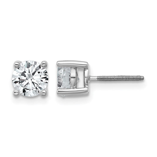 14k White Gold 1 1/2 carat Lab Grown Diamond VS+ F+ Round Complete Four Prong Screwback Heavyweight Stud Earrings