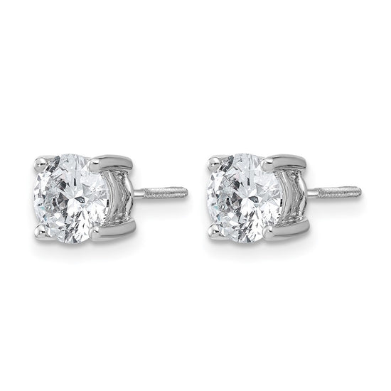 14k White Gold 2 carat Certified Lab Grown Diamond VS/SI+ G+ Round Complete Four Prong Screwback Heavyweight Stud Earrings