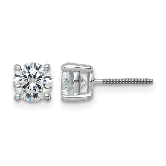 14k White Gold 2 carat Certified Lab Grown Diamond VS/SI+ G+ Round Complete Four Prong Screwback Heavyweight Stud Earrings