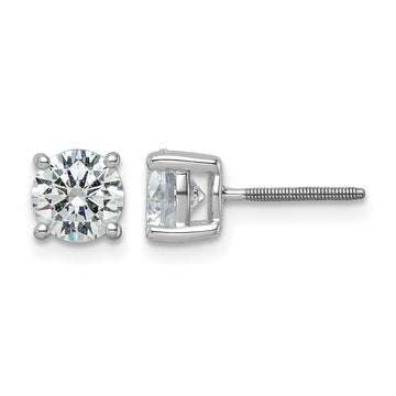 14k White Gold 2 carat Lab Grown Diamond VS+ F+ Round Complete Four Prong Screwback Heavyweight Stud Earrings