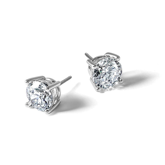 14k White Gold 2 carat Lab Grown Diamond VS+ F+ Round Complete Four Prong Screwback Heavyweight Stud Earrings