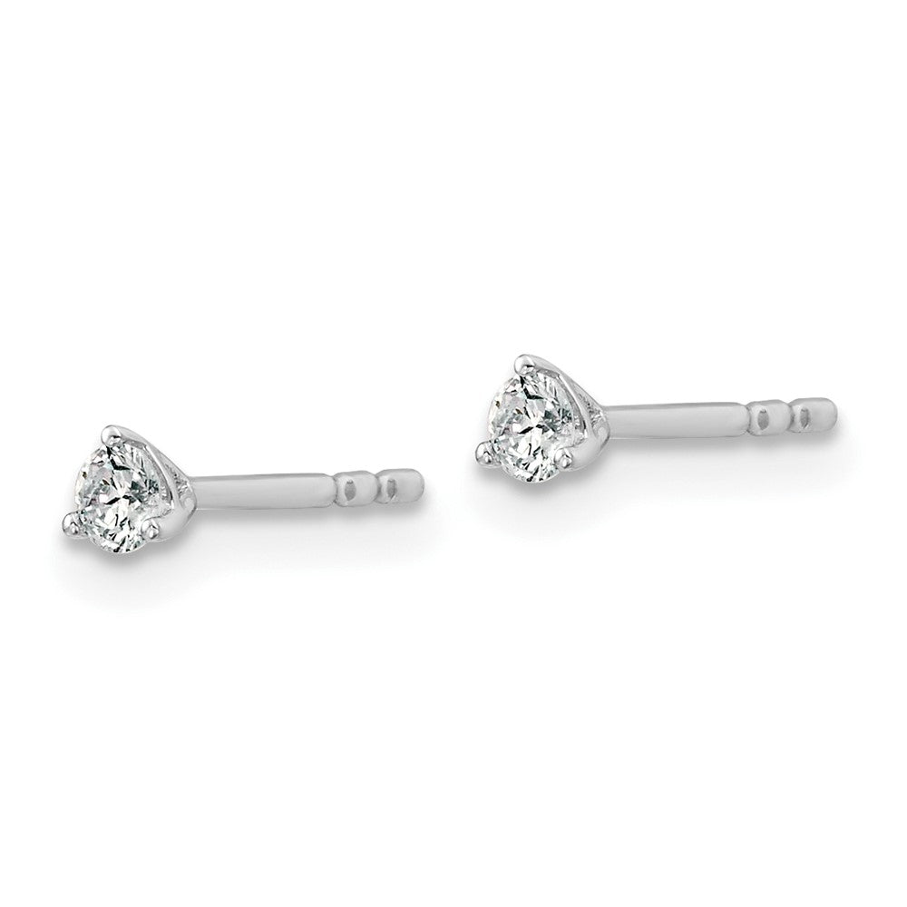 14k White Gold 1/6 carat Lab Grown Diamond VS+ F+ Round Complete Three Prong Stud Earrings