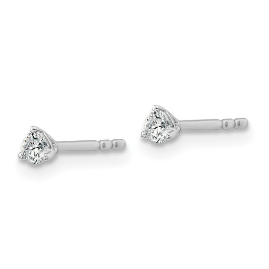 14k White Gold 1/6 carat Lab Grown Diamond VS+ F+ Round Complete Three Prong Stud Earrings