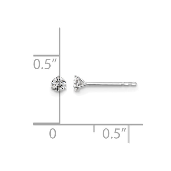 14k White Gold 1/6 carat Lab Grown Diamond VS+ F+ Round Complete Three Prong Stud Earrings