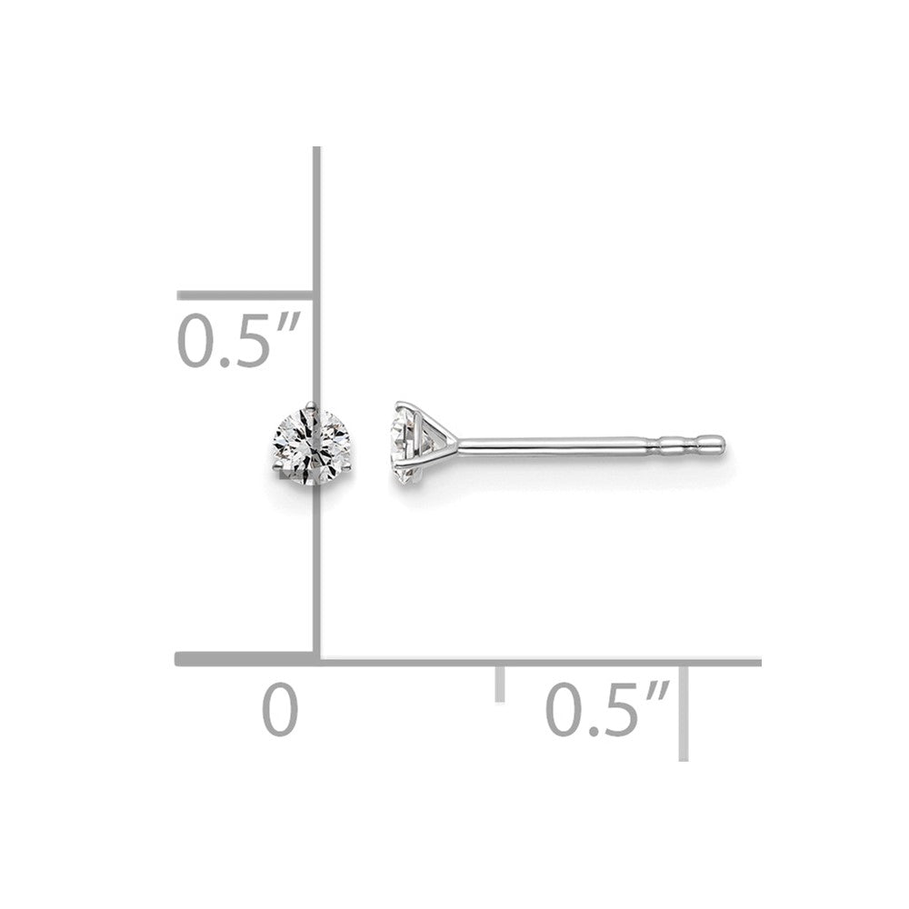 14k White Gold 1/6 carat Lab Grown Diamond VS+ F+ Round Complete Three Prong Stud Earrings