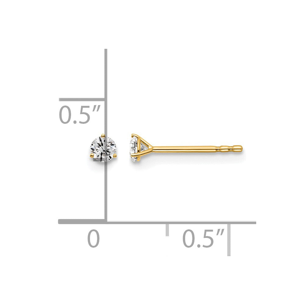 14k 1/6 carat Lab Grown Diamond VS+ F+ Round Complete Three Prong Stud Earrings