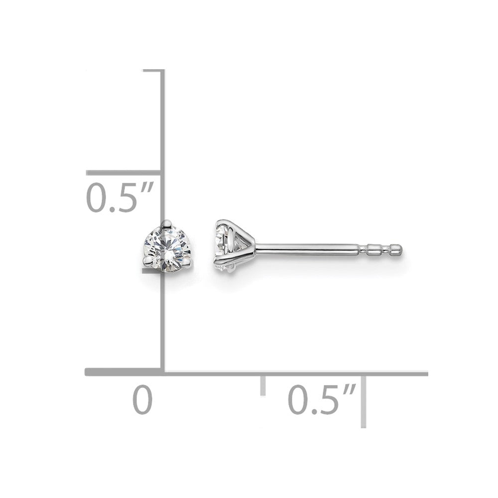 14k White Gold 1/5 carat Lab Grown Diamond VS/SI+ G+ Round Complete Three Prong Stud Earrings