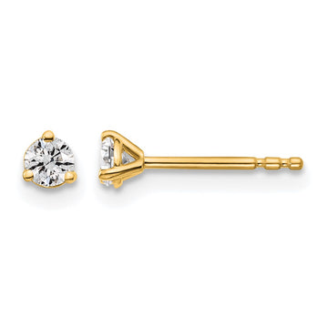 14k 1/5 carat Lab Grown Diamond VS+ F+ Round Complete Three Prong Stud Earrings