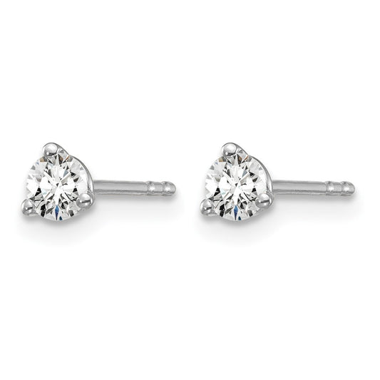 14k White Gold 1/4 carat Lab Grown Diamond VS+ F+ Round Complete Three Prong Stud Earrings