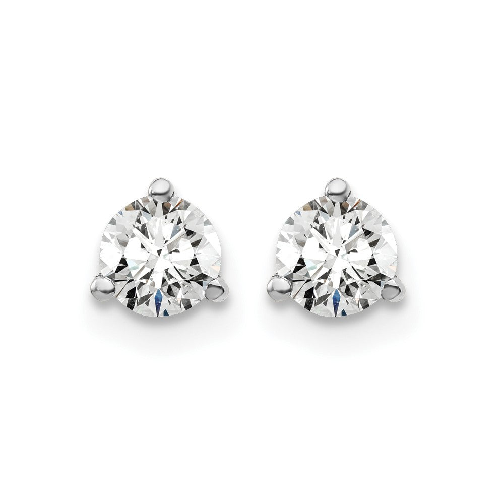 14k White Gold 1/2 carat Certified Lab Grown Diamond VS+ F+ Round Complete Three Prong Stud Earrings