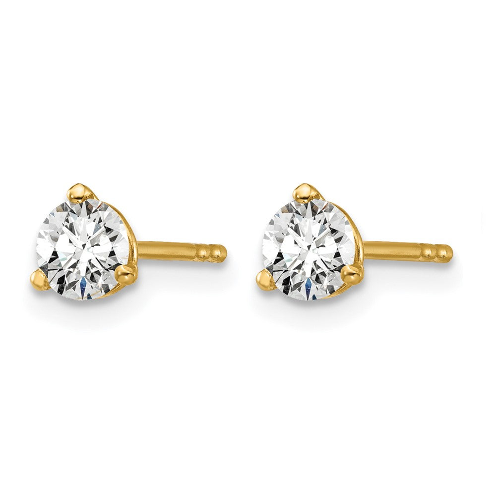 14k 1/2 carat Certified Lab Grown Diamond VS+ F+ Round Complete Three Prong Stud Earrings