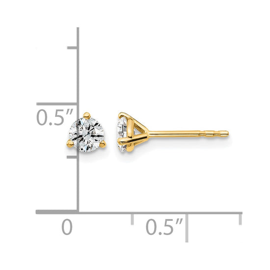 14k 1/2 carat Certified Lab Grown Diamond VS+ F+ Round Complete Three Prong Stud Earrings