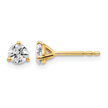 14k 1/2 carat Certified Lab Grown Diamond VS+ F+ Round Complete Three Prong Stud Earrings