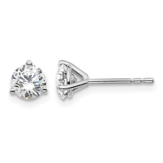 14k White Gold 1 carat Lab Grown Diamond VS+ F+ Round Complete Three Prong Stud Earrings