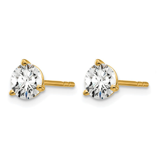 14k 1 carat Certified Lab Grown Diamond VS/SI+ G+ Round Complete Three Prong Stud Earrings