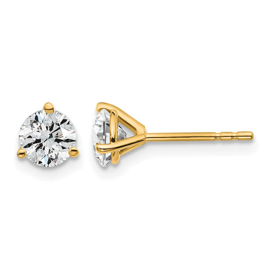 14k 1 carat Lab Grown Diamond VS+ F+ Round Complete Three Prong Stud Earrings
