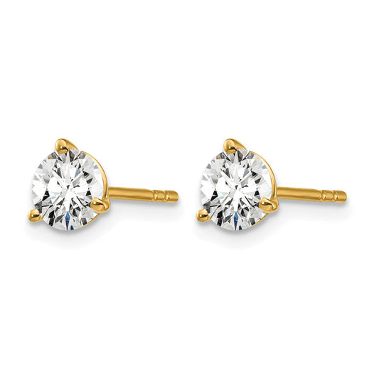 14k Yellow Gold 1 1/4 ctw Lab Grown Diamond VS/SI+ G+ Round 3 Prong Heavy Wt. Stud Earrings