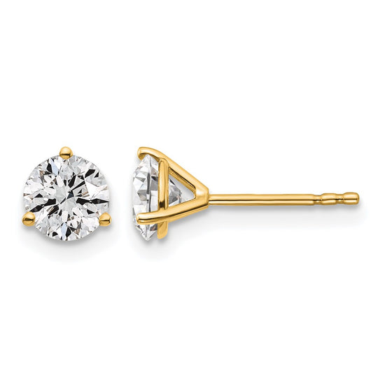 14k Yellow Gold 1 1/4 ctw Lab Grown Diamond VS/SI+ G+ Round 3 Prong Heavy Wt. Stud Earrings