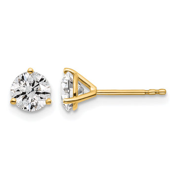 14k Yellow Gold 1 1/4 ctw Lab Grown Diamond VS/SI+ G+ Round 3 Prong Heavy Wt. Stud Earrings