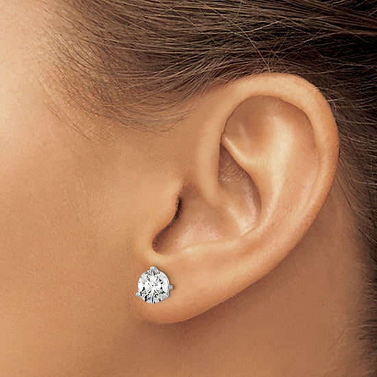 14k White Gold 1 3/8 ctw Lab Grown Diamond VS+ F+ Round 3 Prong Heavy Wt. Stud Earrings