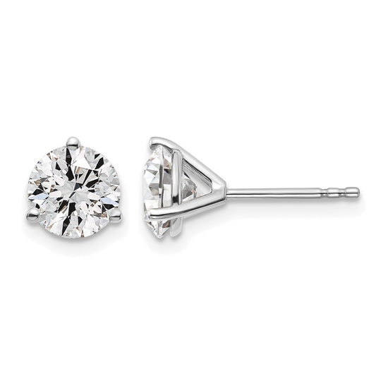 14k White Gold 1 3/8 ctw Lab Grown Diamond VS+ F+ Round 3 Prong Heavy Wt. Stud Earrings