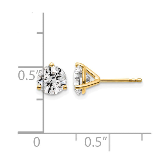 14k Yellow Gold 1 3/8 ctw Lab Grown Diamond VS+ F+ Round 3 Prong Heavy Wt. Stud Earrings