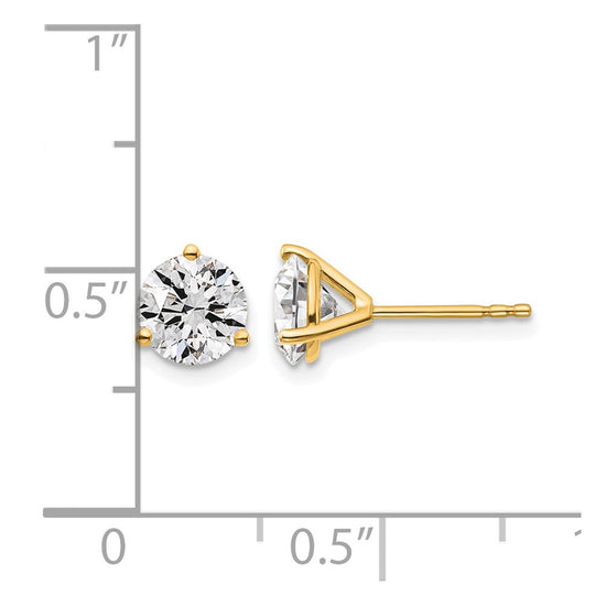 14k Yellow Gold 1 1/2 carat Lab Grown Diamond VS+ F+ Round Complete Three Prong Stud Earrings