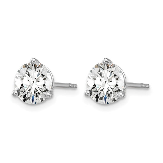 14k White Gold 2 carat Lab Grown Diamond VS/SI+ G+ Round Complete Three Prong Stud Earrings