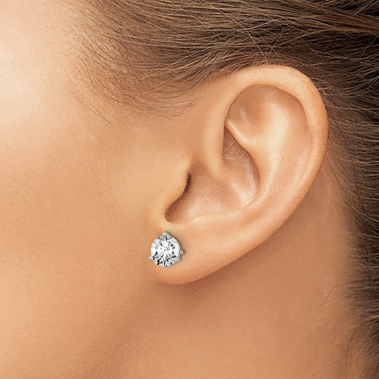 14k White Gold 2 carat Certified Lab Grown Diamond VS/SI+ G+ Round Complete Three Prong Stud Earrings