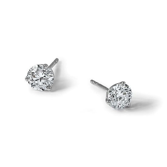 14k White Gold 2 carat Lab Grown Diamond VS/SI+ G+ Round Complete Three Prong Stud Earrings