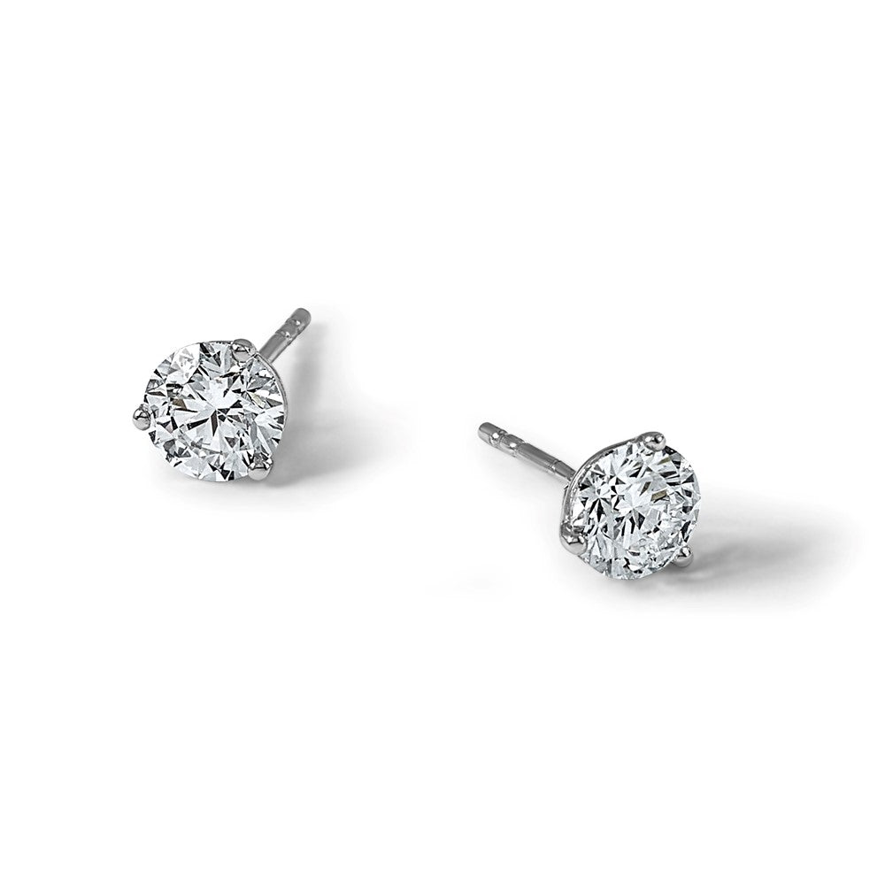 14k White Gold 2 carat Certified Lab Grown Diamond VS/SI+ G+ Round Complete Three Prong Stud Earrings