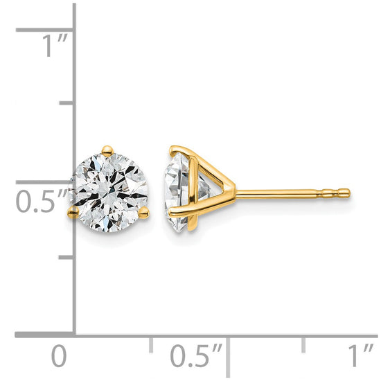 14k 2 carat Lab Grown Diamond VS/SI+ G+ Round Complete Three Prong Stud Earrings