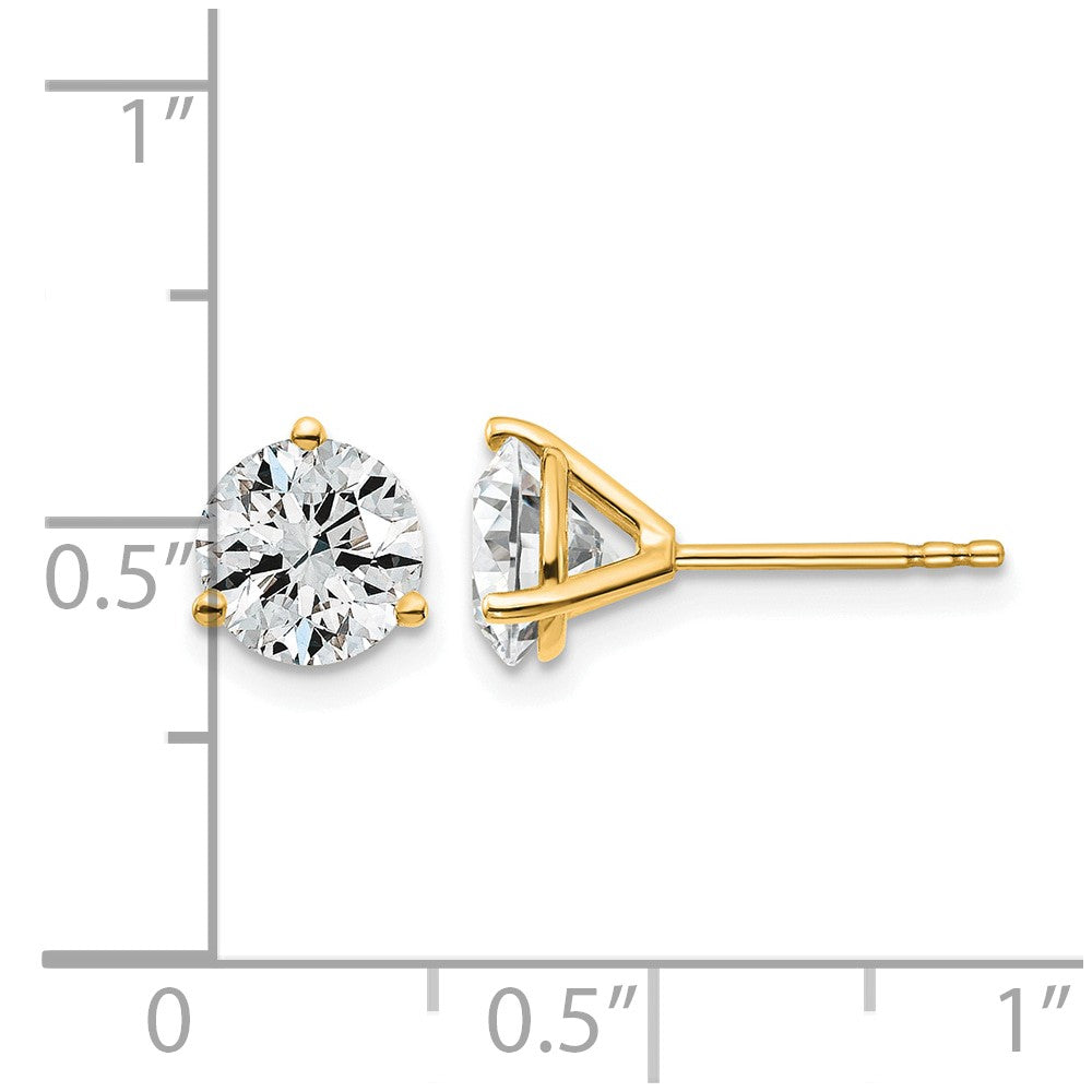 14k 2 carat Lab Grown Diamond VS/SI+ G+ Round Complete Three Prong Stud Earrings