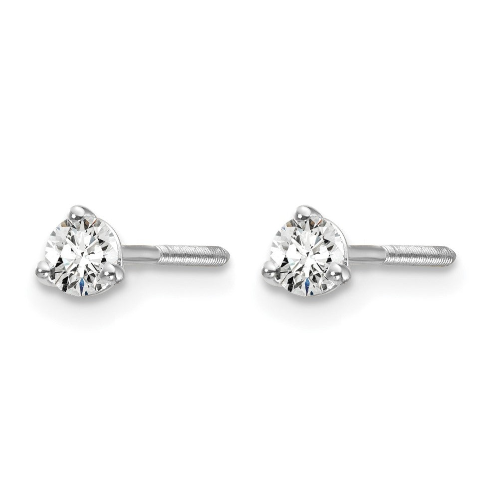 14k White Gold 1/5 carat Lab Grown Diamond VS+ F+ Round Complete Three Prong Screwback Stud Earrings