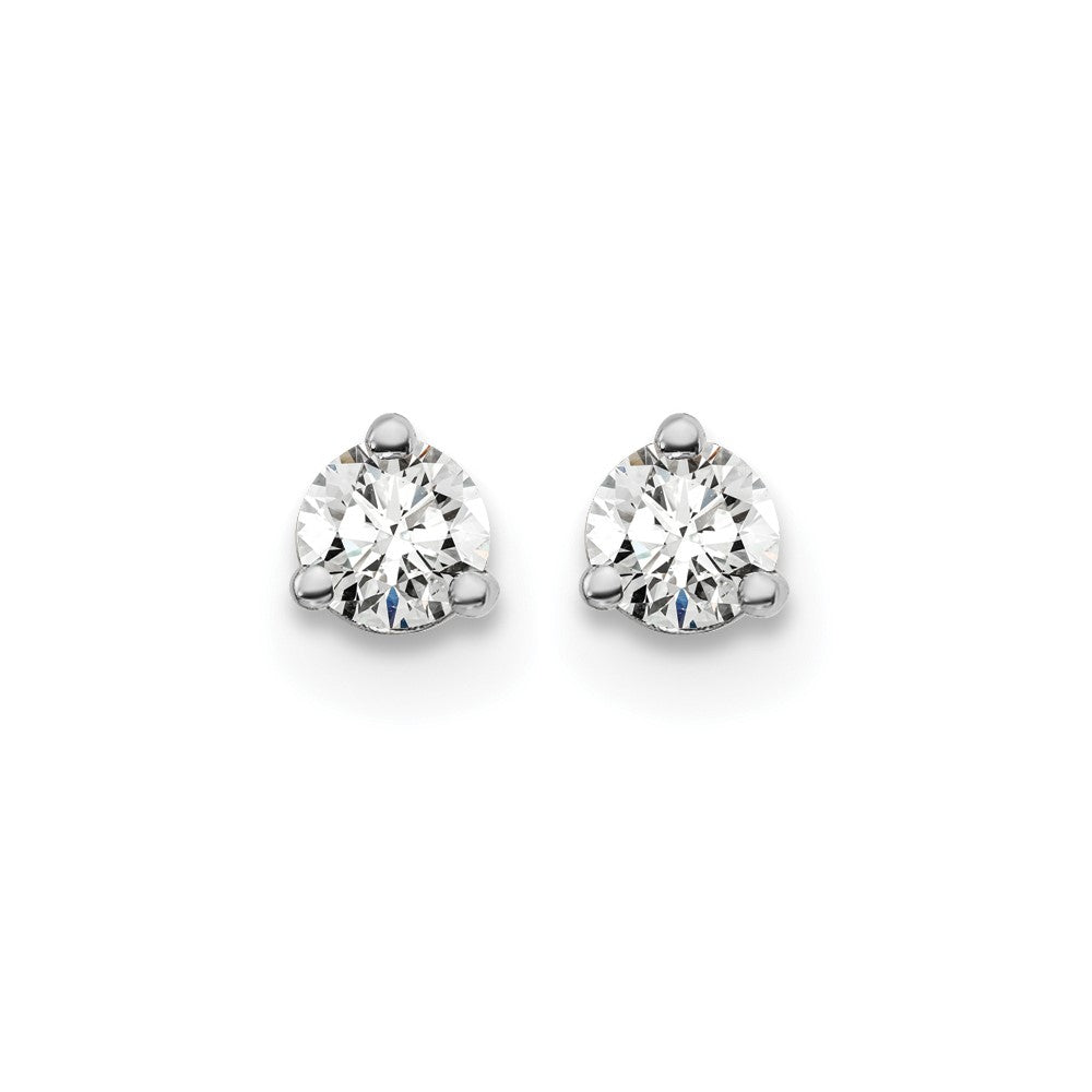 14k White Gold 1/5 carat Lab Grown Diamond VS+ F+ Round Complete Three Prong Screwback Stud Earrings