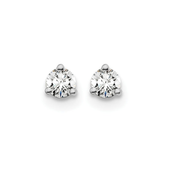 14k White Gold 1/5 carat Certified Lab Grown Diamond VS+ F+ Round Complete Three Prong Screwback Stud Earrings