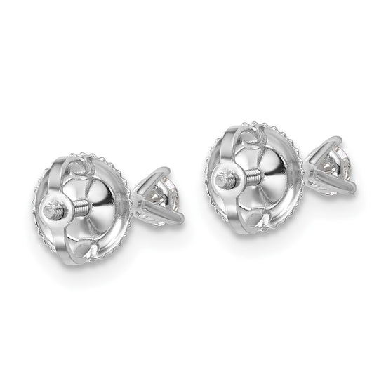14k White Gold 1/5 carat Lab Grown Diamond VS+ F+ Round Complete Three Prong Screwback Stud Earrings